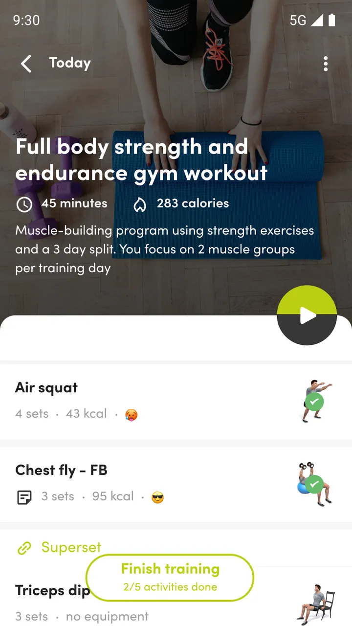 Progress tracking screen in the app